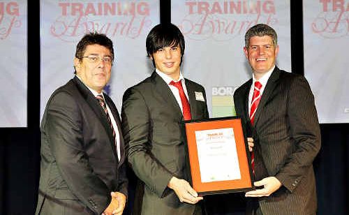 (left to right) Chief Executive of Officer Civil Contractors Federation, Robert Row, former Rockhampton Grammar School student Marc Emmert and MP Stirling Hinchliffe at the awards. (left to right) Chief Executive of Officer Civil Contractors Federation, Robert Row, former Rockhampton Grammar School student Marc Emmert and MP Stirling Hinchliffe at the awards.
